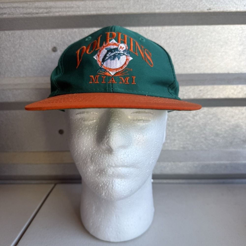 Vintage Miami Dolphins AJD Signature Team NFL  Snapback Cap Hat Green Orange
